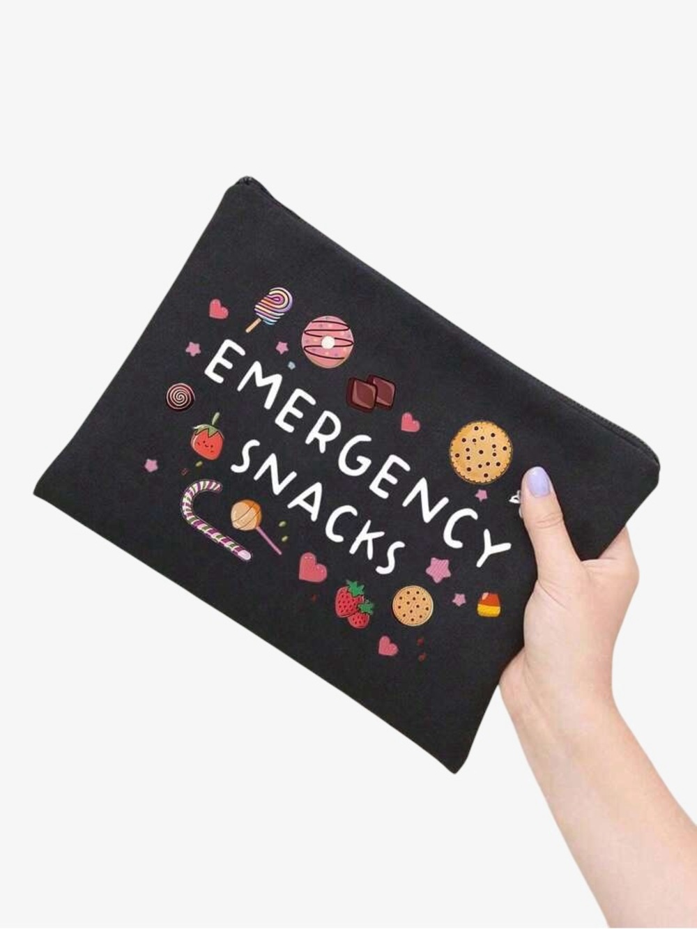 Emergency Snacks Canvas Zipper Pouch Cosmetic Bag Makeup Travel Organizer Gift